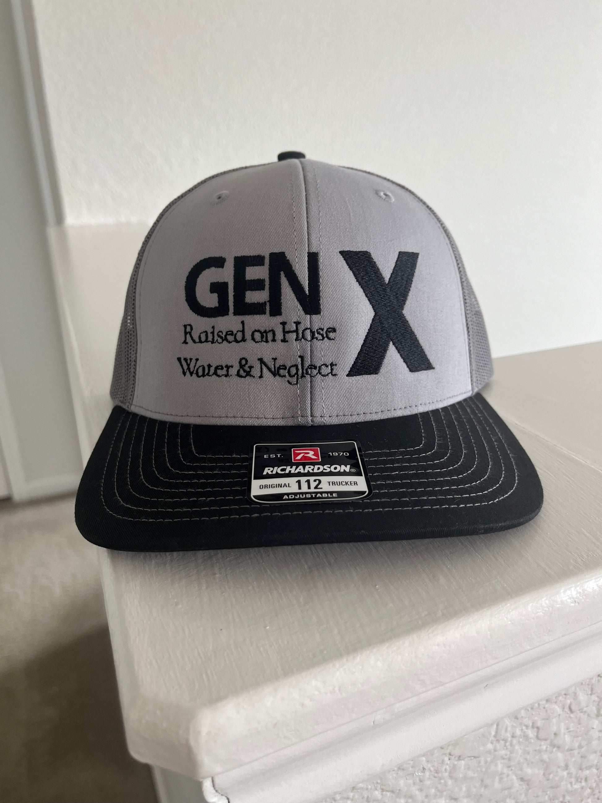 GEN X- Raised on hose water and neglect embroidered hat- Richardson 112 Trucker 6 panel hat-Fathers day gift     Gen X'ers  Birthday gifts