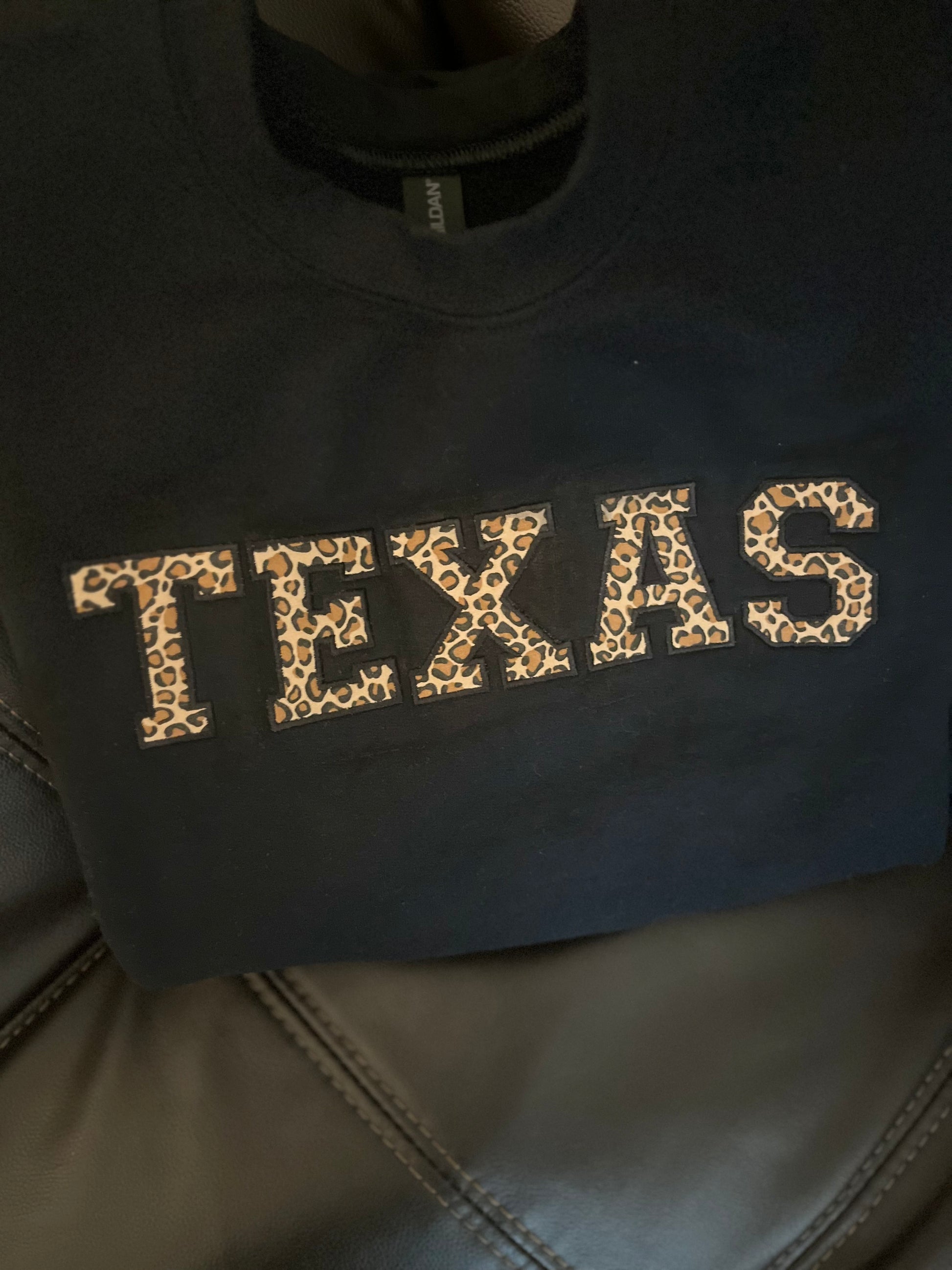 Texas Leopard print Applique crewneck-choose your state!! Personalized Gildan sweatshirt