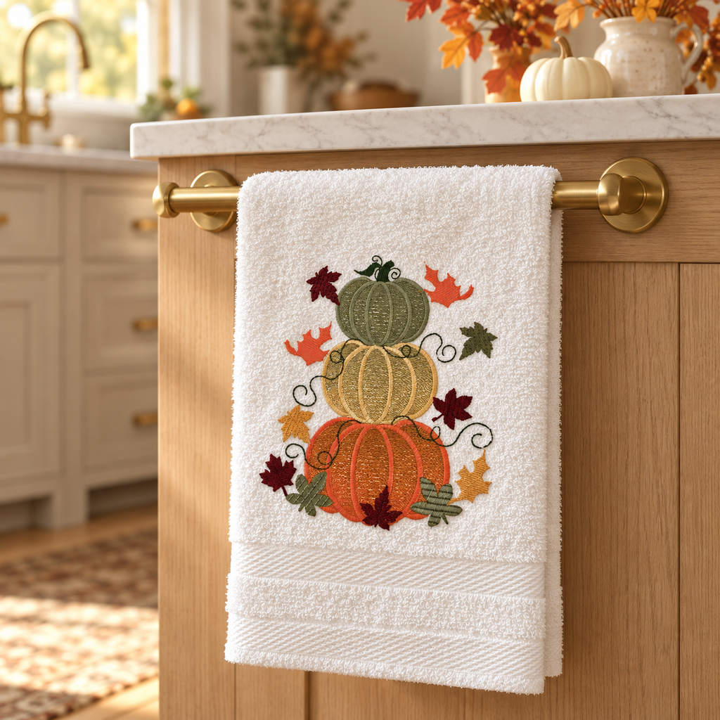 Fall Pumpkin Embroidered Hand Towel – Cotton Autumn Decor