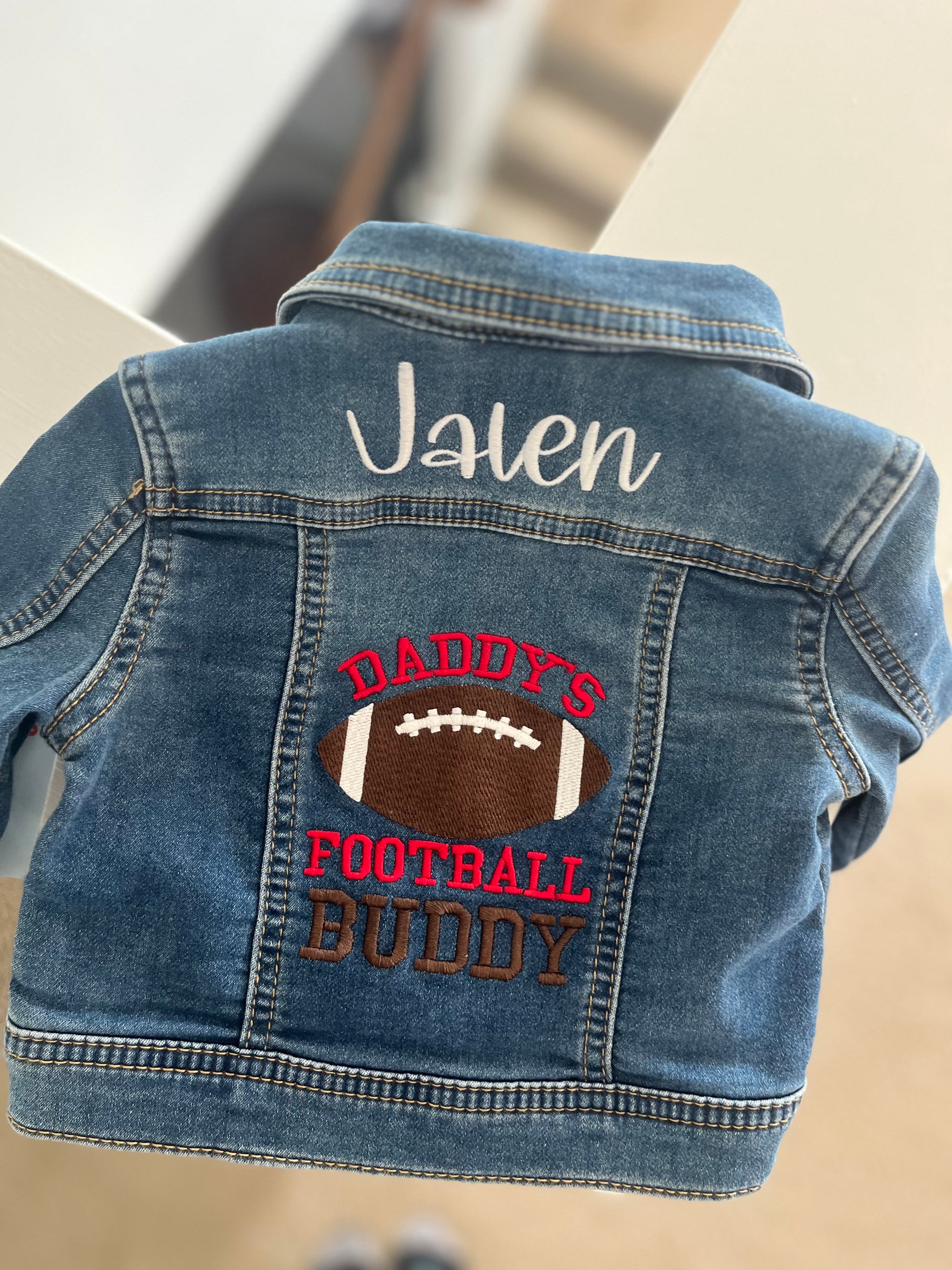 Daddy's Football Buddy Baby/Toddler Personalized Jean jacket sizes newborn to 2T