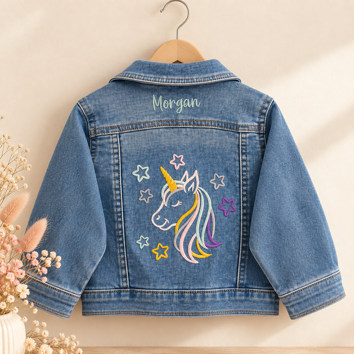 Unicorn Baby and Toddler Girls Embroidered Jean Jacket