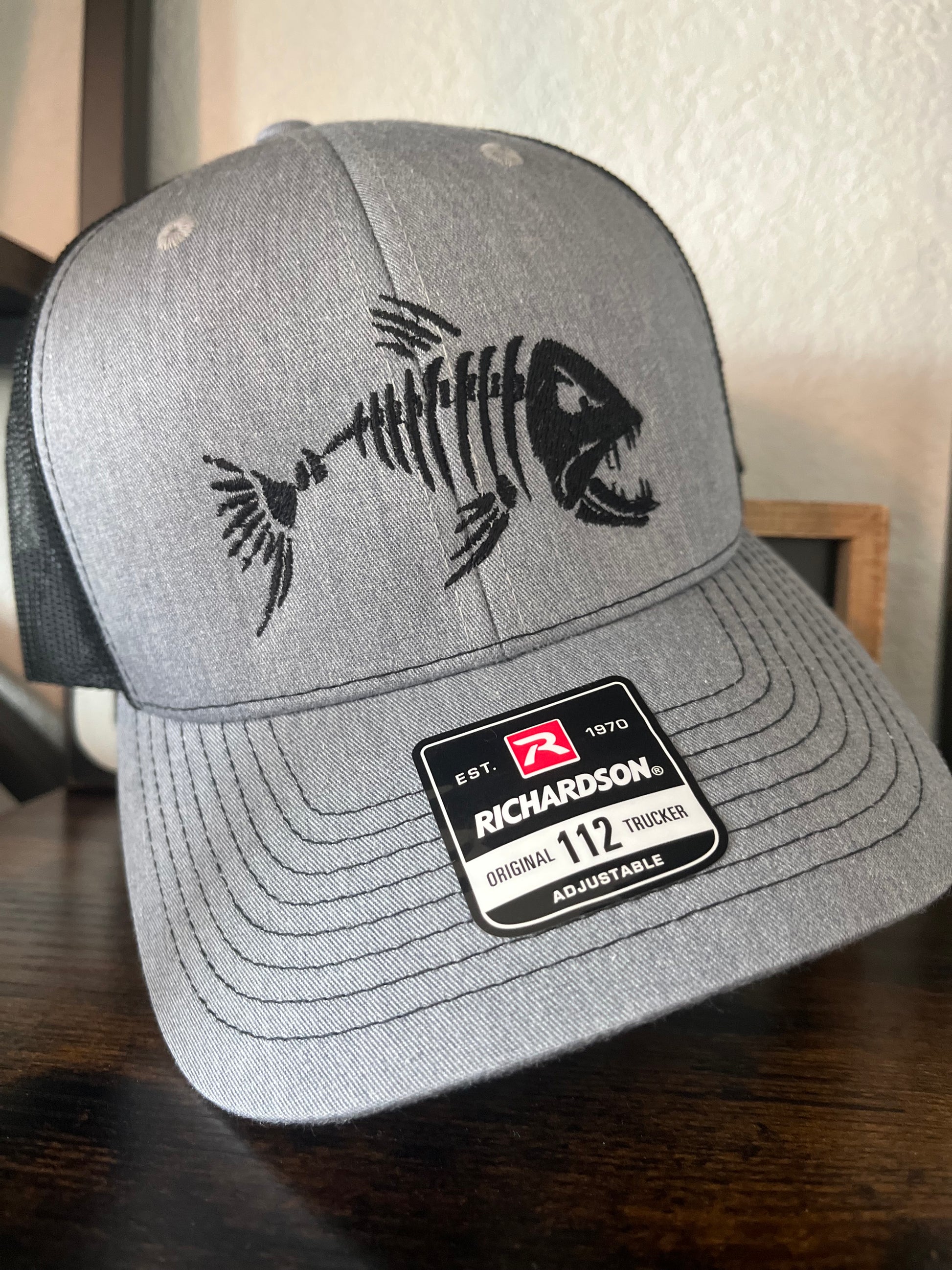 Fish skeleton Embroidered Richardson 112 Truckers hat 6 panel snap back structured hat-fishing hat