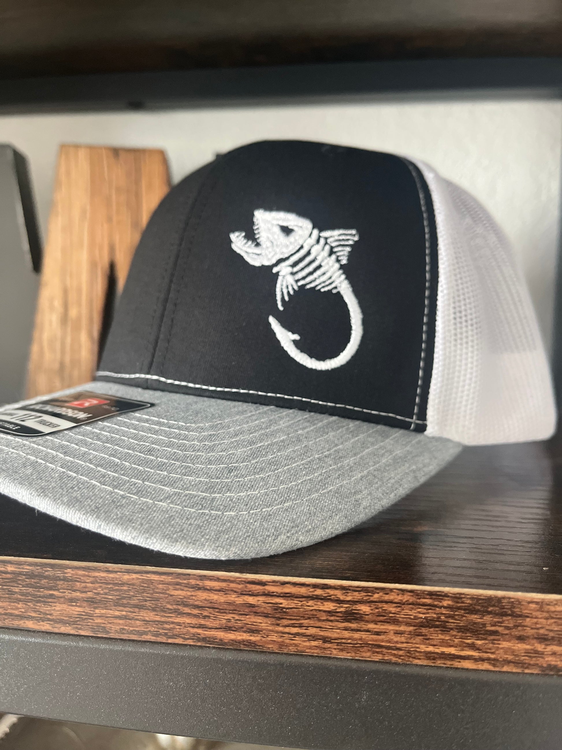 Fish skeleton hook fishing hat embroidered- Richardson 112 Trucker hat 6 panel  Fathers Day Gift  Dad Gift  Man gift Fishing lovers gift