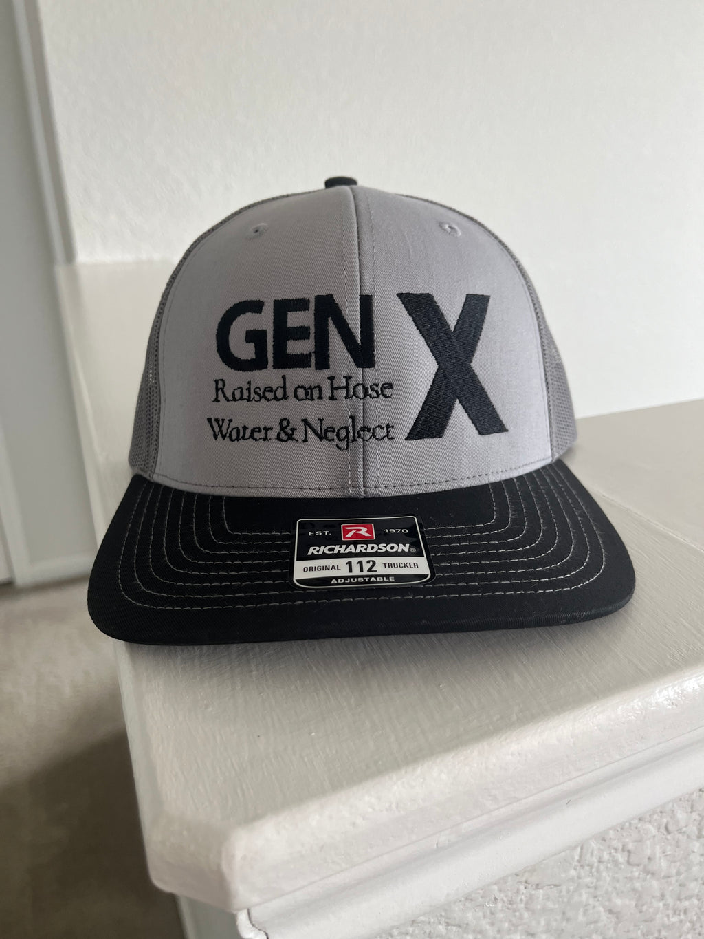 GEN X- Raised on hose water and neglect embroidered hat- Richardson 112 Trucker 6 panel hat-Fathers day gift     Gen X'ers  Birthday gifts