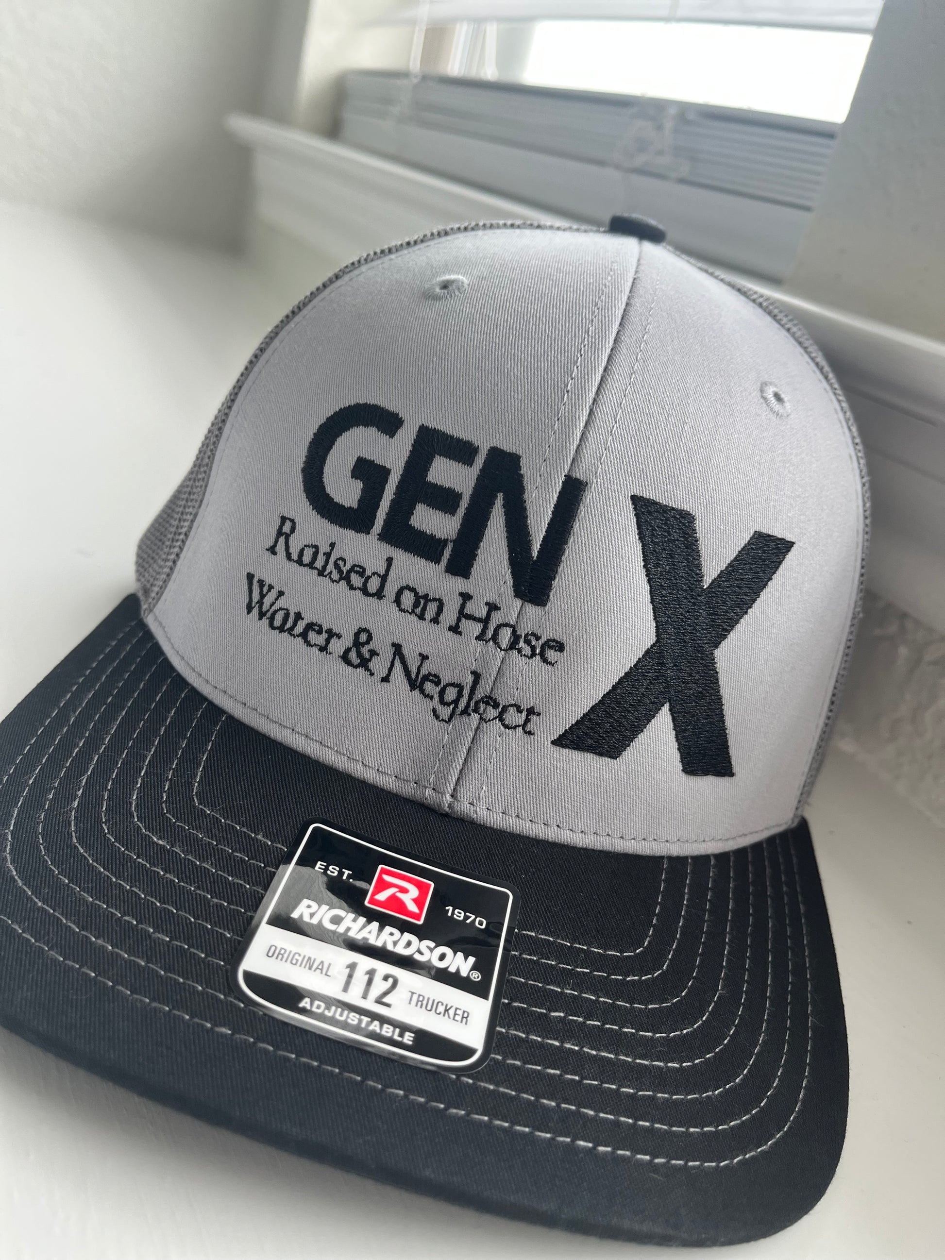 GEN X- Raised on hose water and neglect embroidered hat- Richardson 112 Trucker 6 panel hat-Fathers day gift     Gen X'ers  Birthday gifts