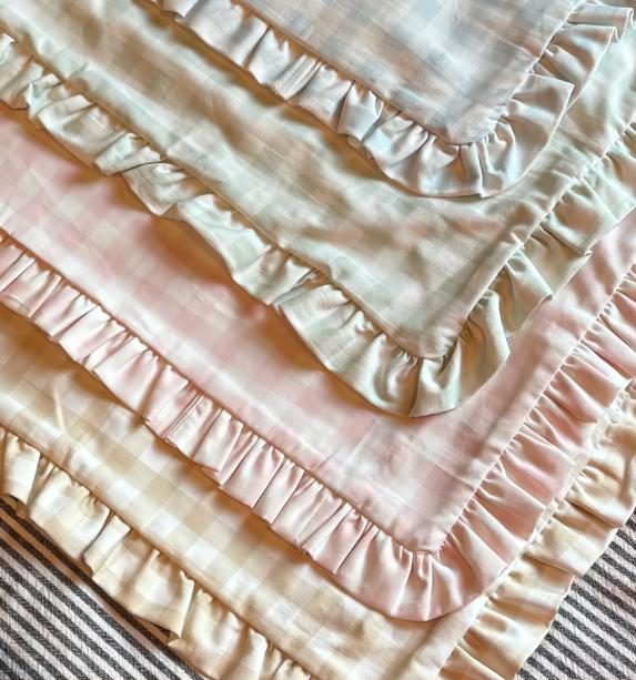 Custom Embroidered Gingham Ruffled Pillow Cover – Personalized Kids Name Pillowcase (12x20 Nursery Decor)