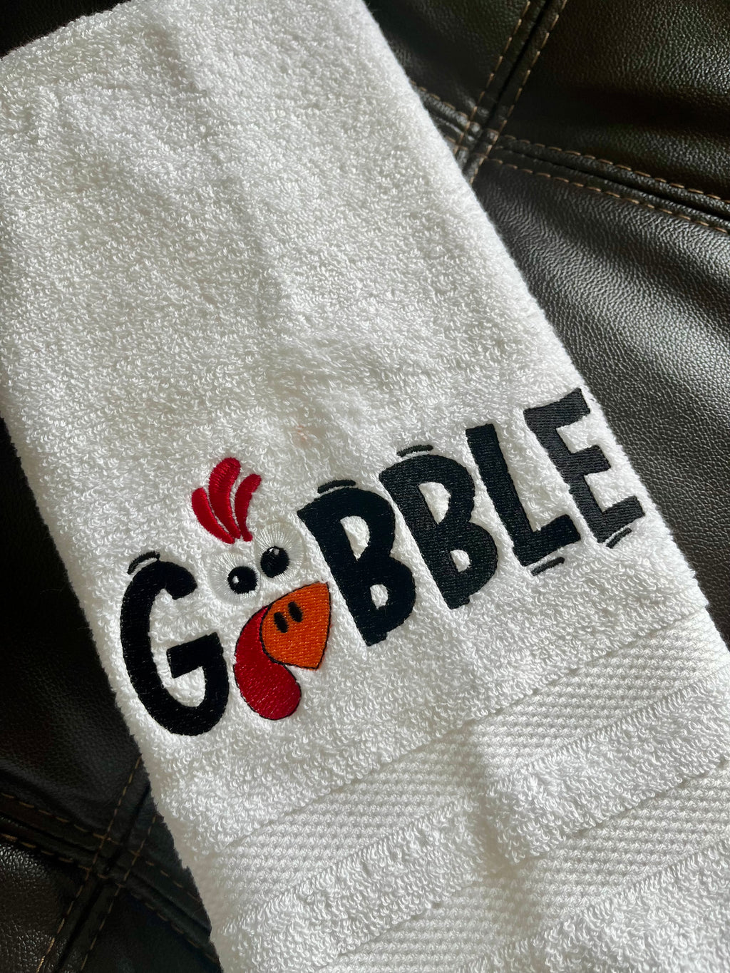 Gobble Embroidered Thanksgiving Hand Towel – Festive Turkey Design
