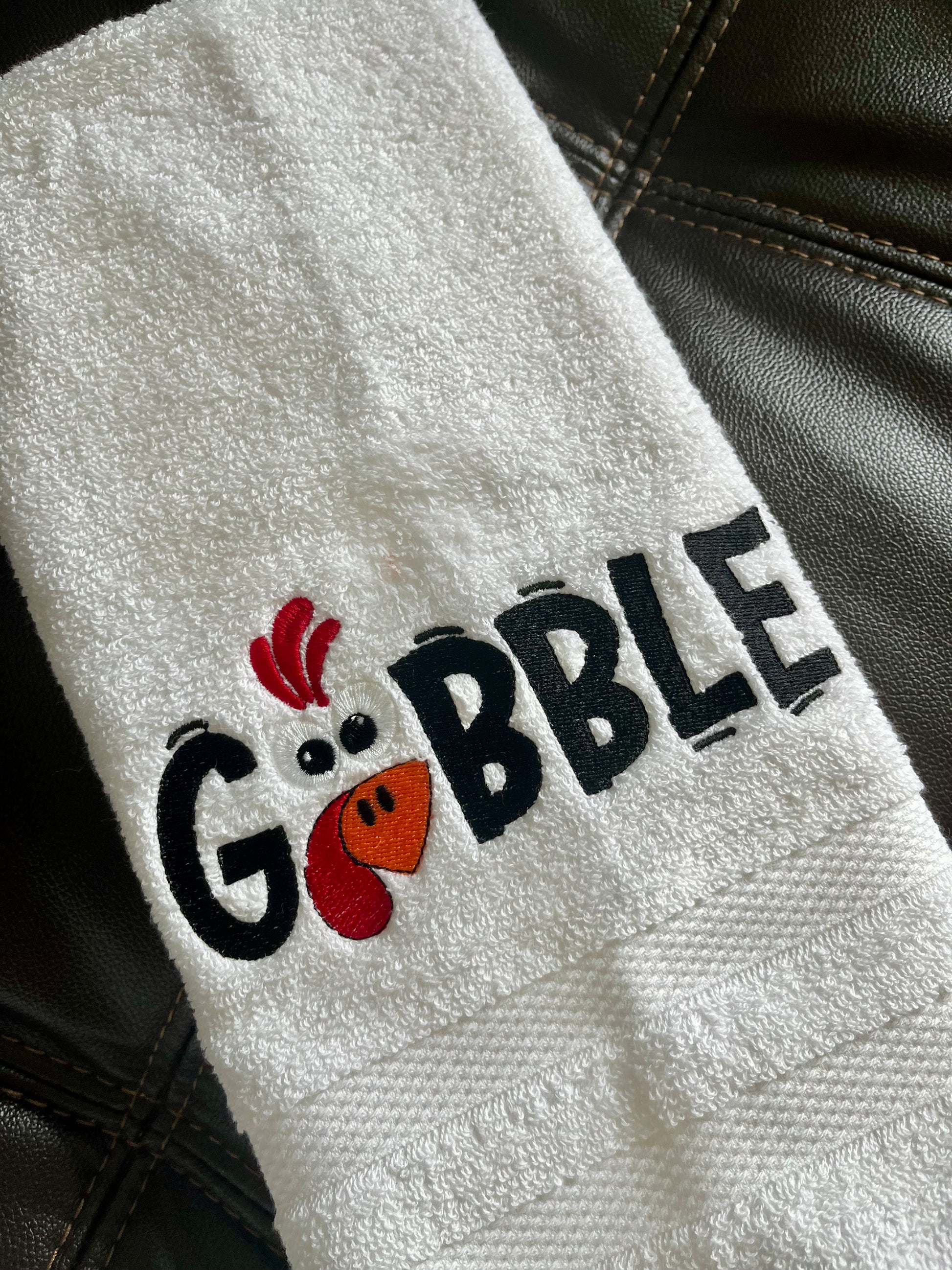 Gobble Embroidered Thanksgiving Hand Towel – Festive Turkey Design