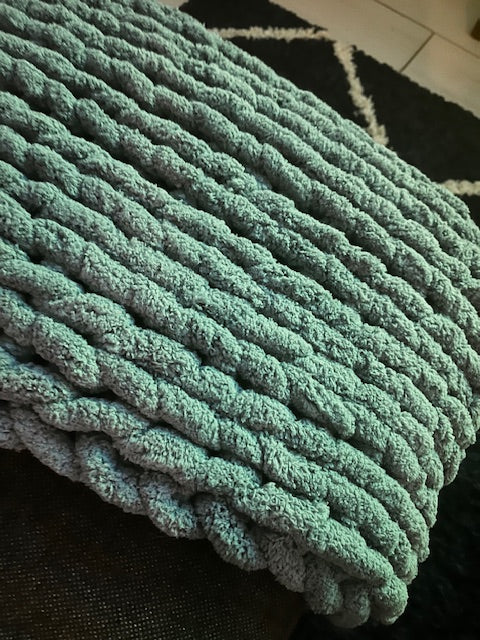 So soft Chunky Handknit Blanket made with Bernat yarn