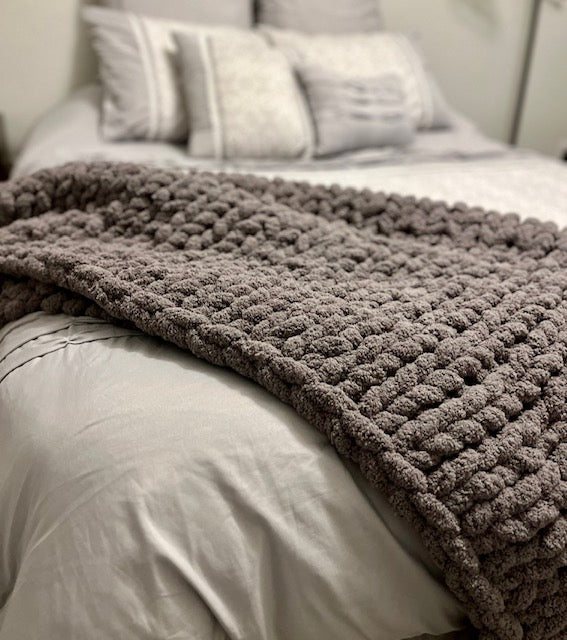 So soft Chunky Handknit Blanket made with Bernat yarn