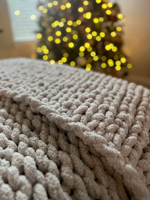 So soft Chunky Handknit Blanket made with Bernat yarn