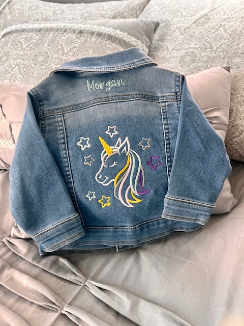 Unicorn Baby and Toddler Girls Embroidered Jean Jacket