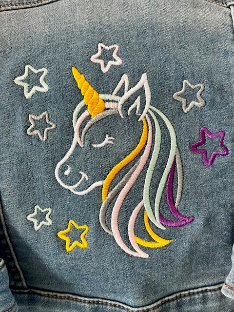 Unicorn Baby and Toddler Girls Embroidered Jean Jacket