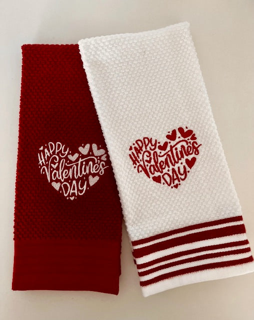 Valentines Day Embroidered Kitchen Towels- Set of 2