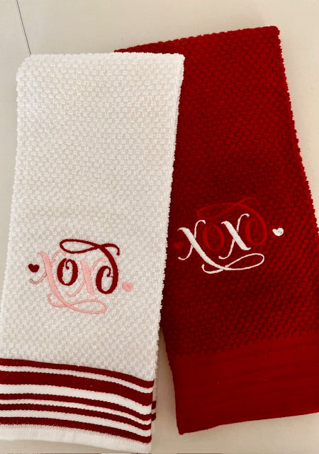 Valentines Day Embroidered Kitchen Towels- Set of 2