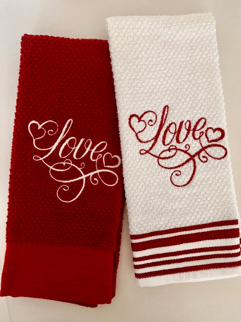 Valentines Day Embroidered Kitchen Towels- Set of 2
