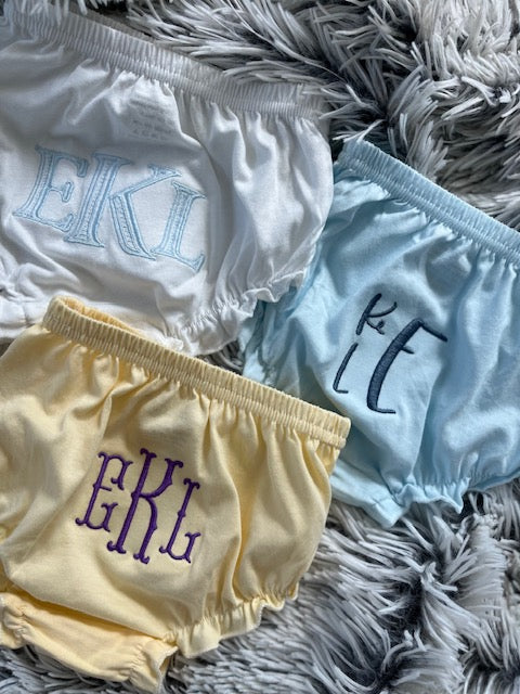 Baby Bloomers Monogrammed Embroidered 4 colors and 3 Monogram Fonts to choose from