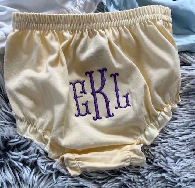 Baby Bloomers Monogrammed Embroidered 4 colors and 3 Monogram Fonts to choose from