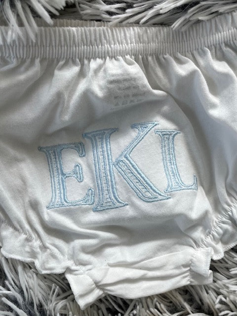 Baby Bloomers Monogrammed Embroidered 4 colors and 3 Monogram Fonts to choose from