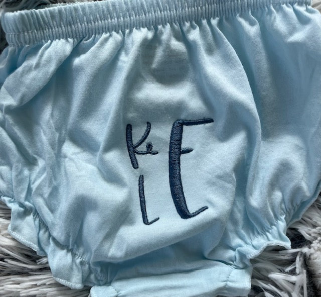 Baby Bloomers Monogrammed Embroidered 4 colors and 3 Monogram Fonts to choose from