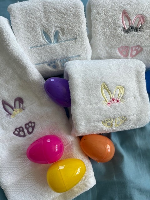 Easter Bunny Embroidered hand towels, size 16 x 30-Option to personalize