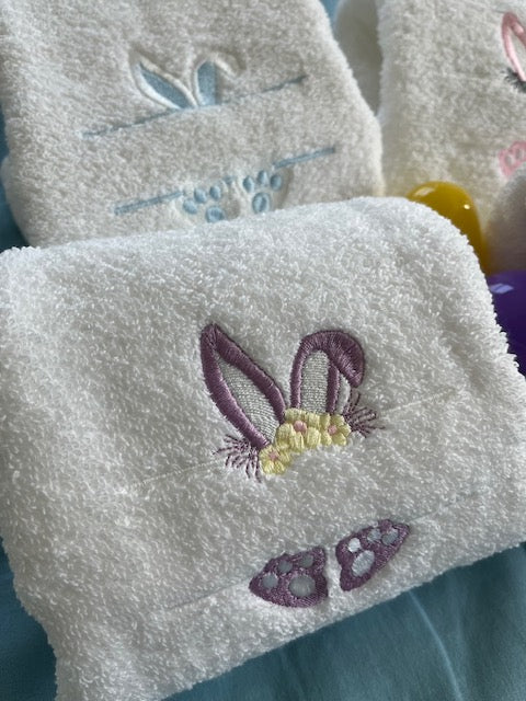 Easter Bunny Embroidered hand towels, size 16 x 30-Option to personalize