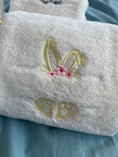 Easter Bunny Embroidered hand towels, size 16 x 30-Option to personalize