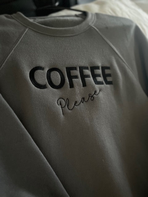 Coffee Please Embroidered Sweatshirt Bella + Canvas