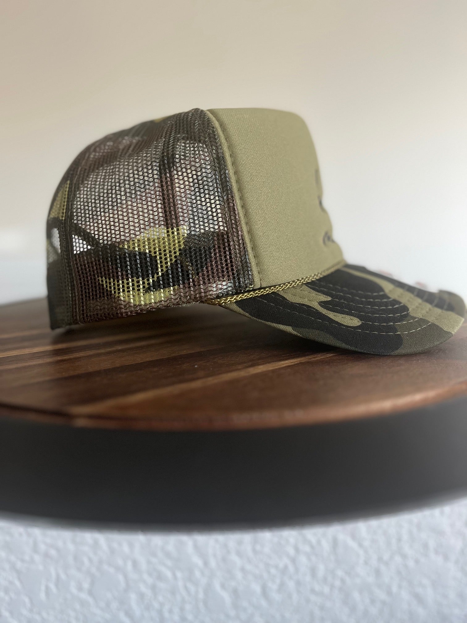 Boy Mom Embroidered Otto foam front trucker hat in camo