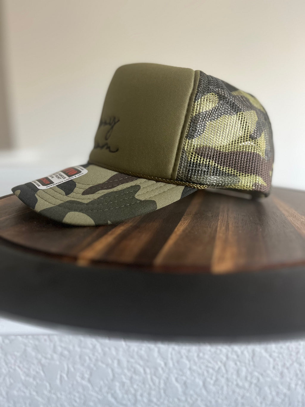 Boy Mom Embroidered Otto foam front trucker hat in camo