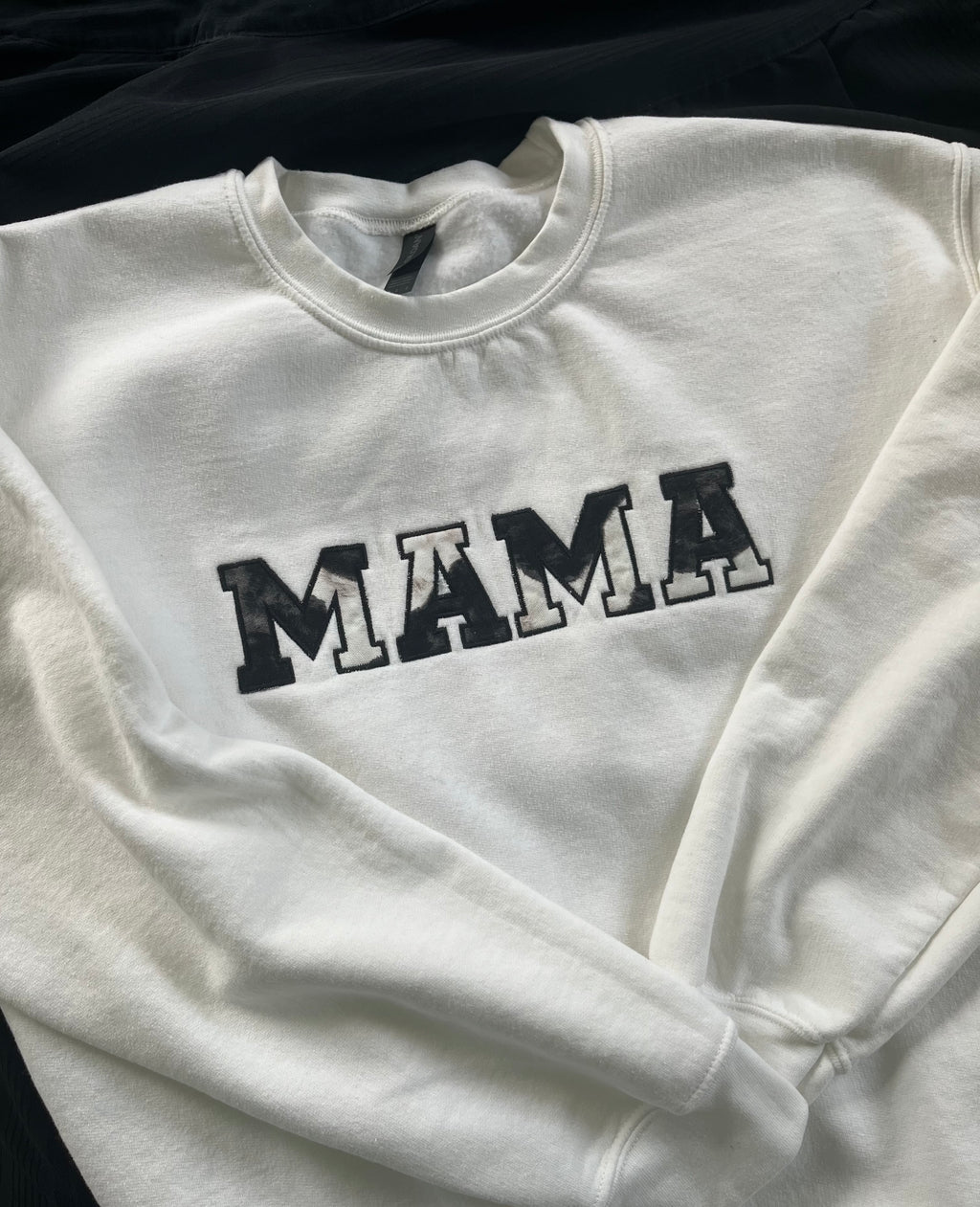 MAMA Cow print applique crewneck  Bella + Canvas