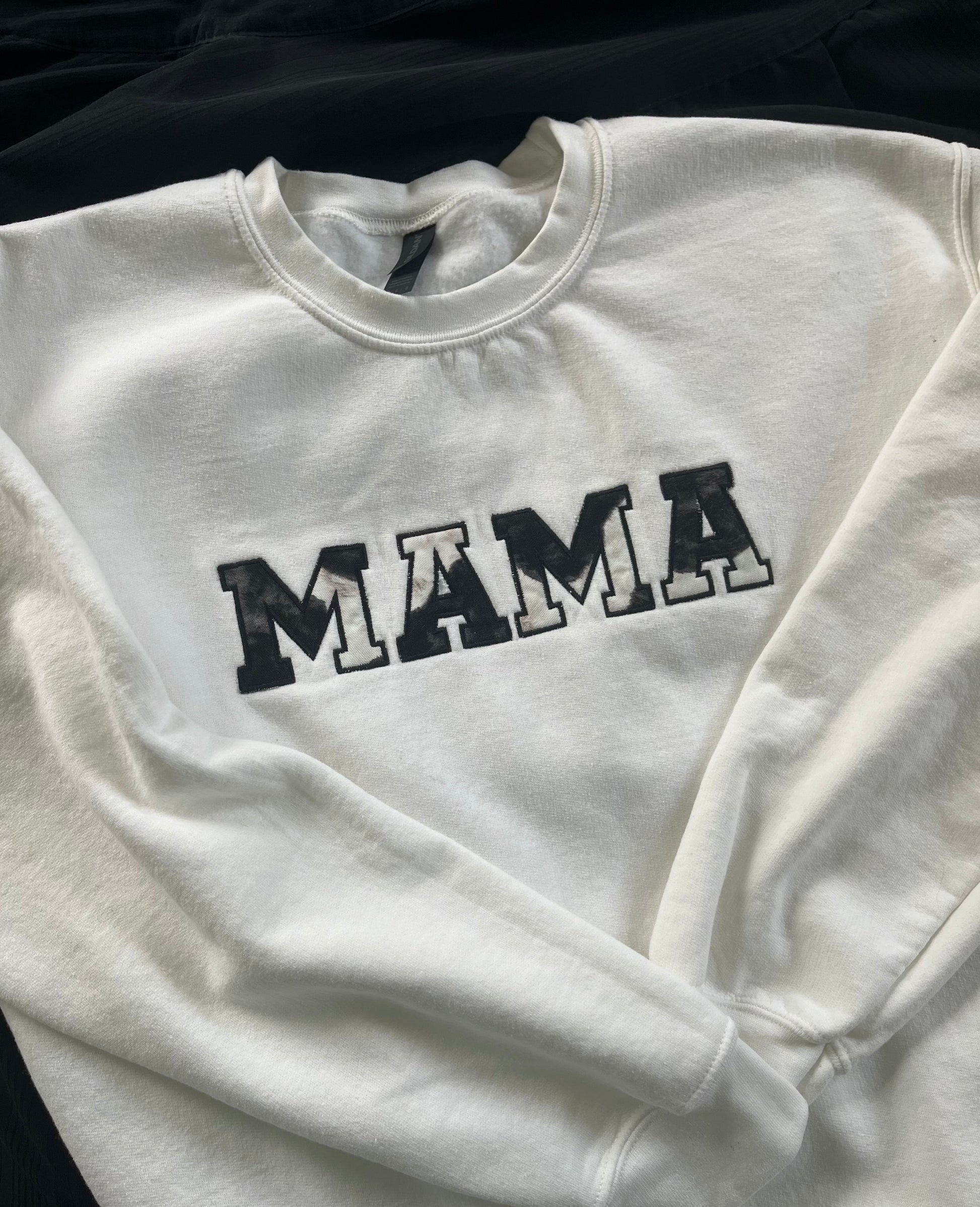 MAMA Cow print applique crewneck  Bella + Canvas