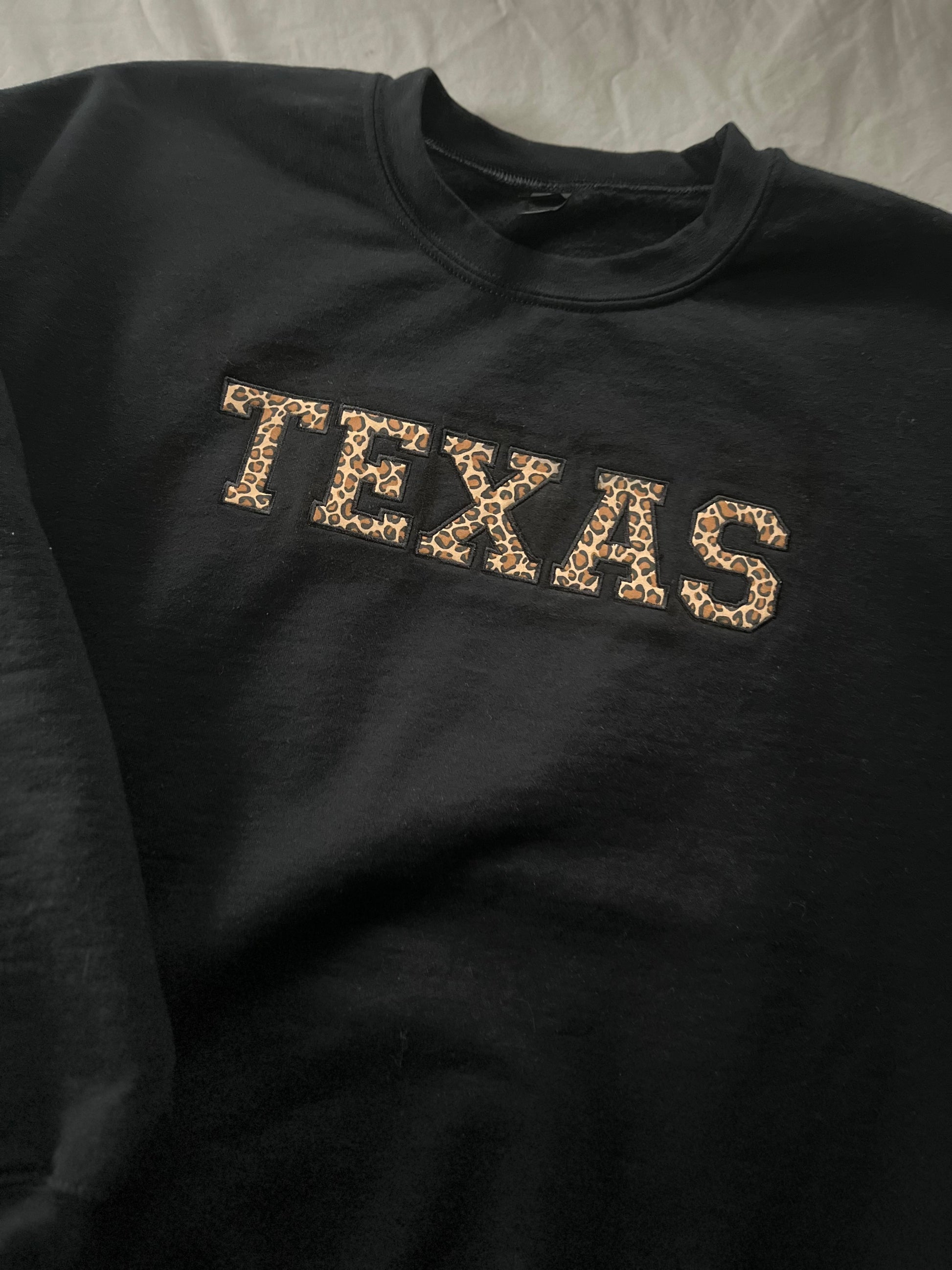 Texas Leopard print Applique crewneck-choose your state!! Personalized Gildan sweatshirt