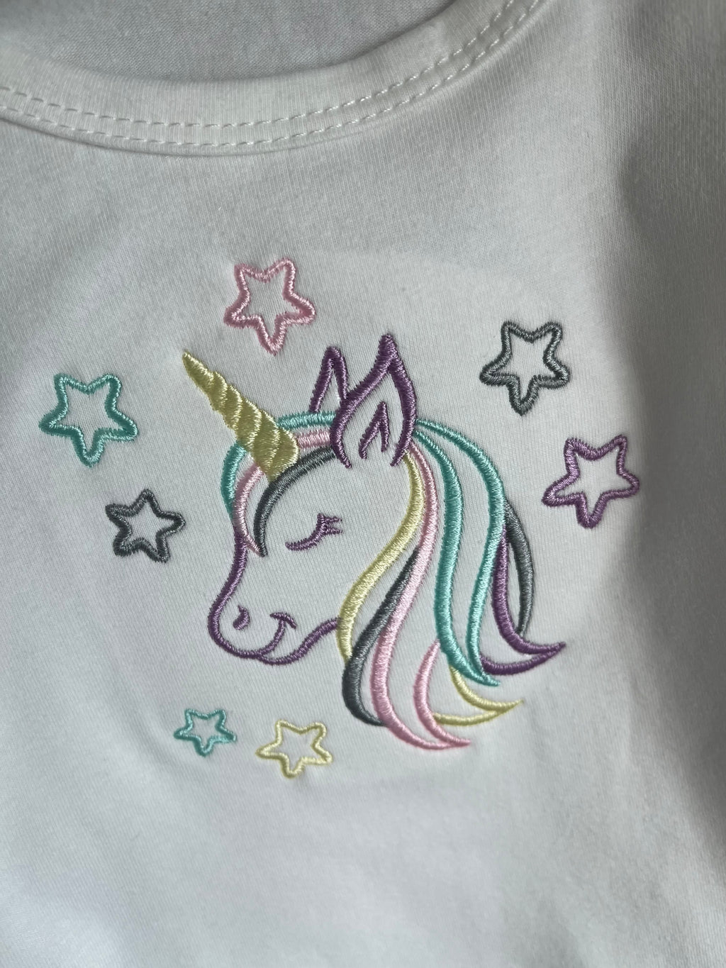 Unicorn Embroidered T-shirt for Girls- infant to 6 years old with ruffled sleeves