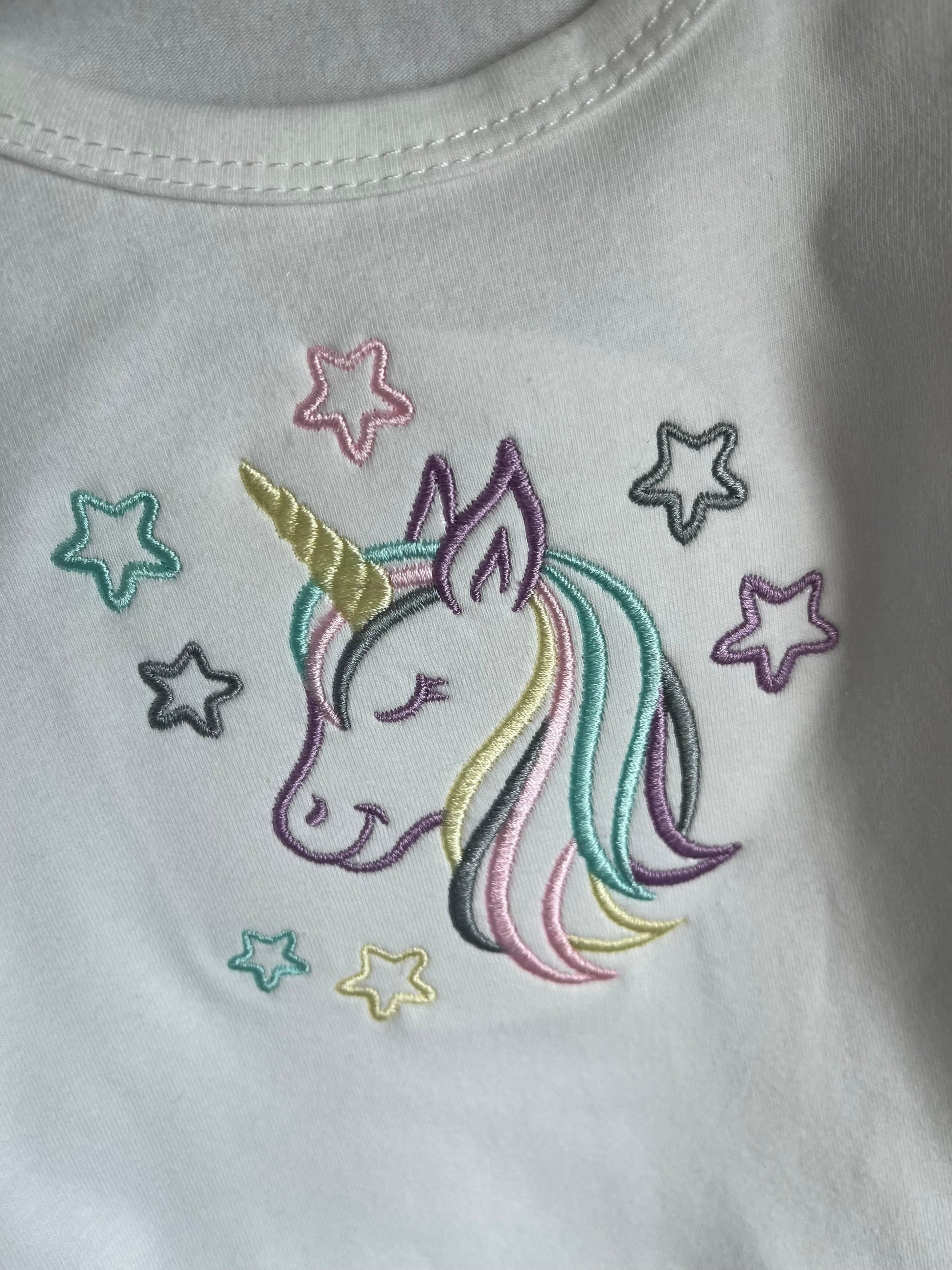 Unicorn Embroidered T-shirt for Girls- infant to 6 years old with ruffled sleeves
