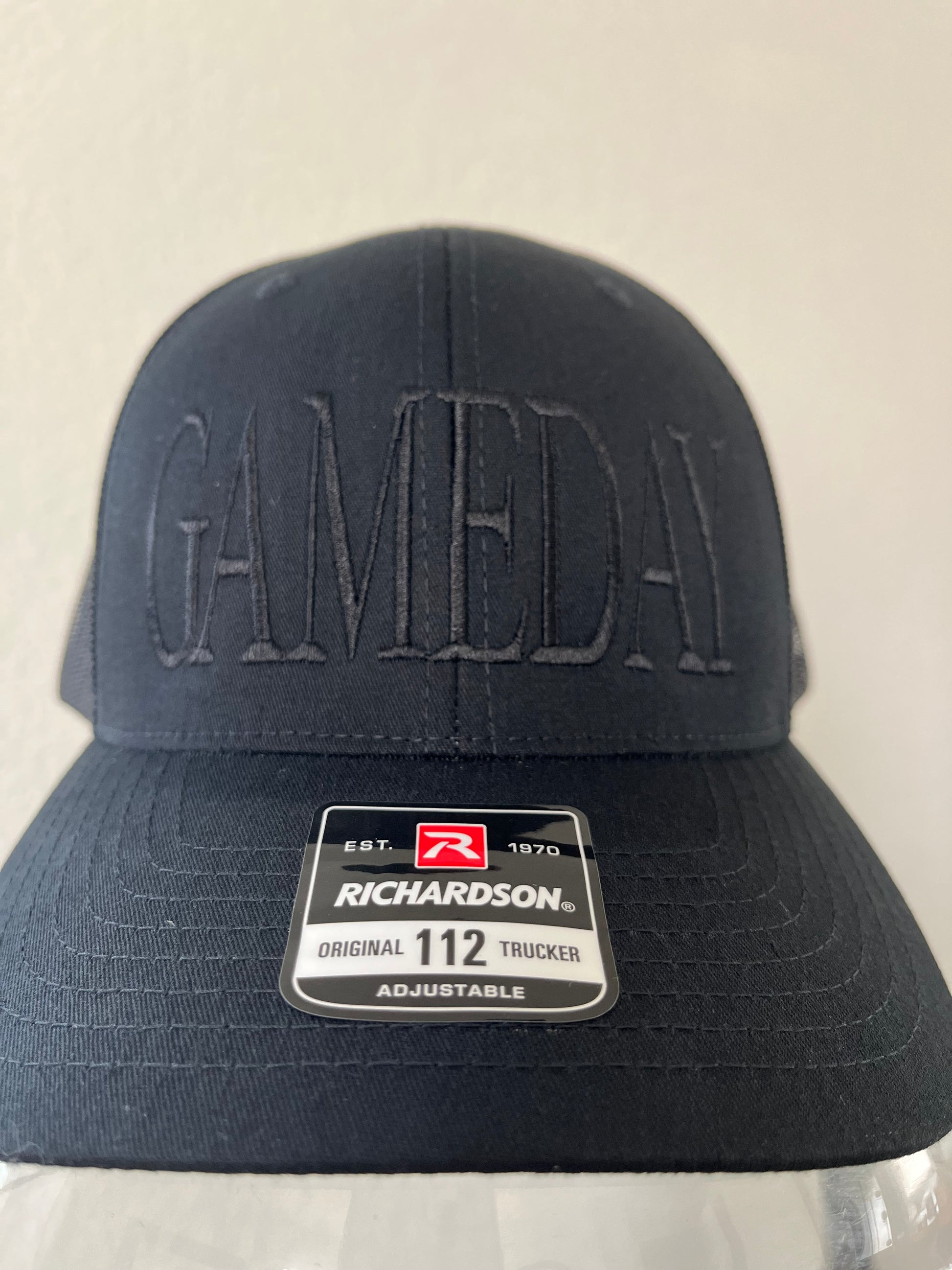 GAMEDAY embroidered hat- Richardson  112 Trucker hat black on black