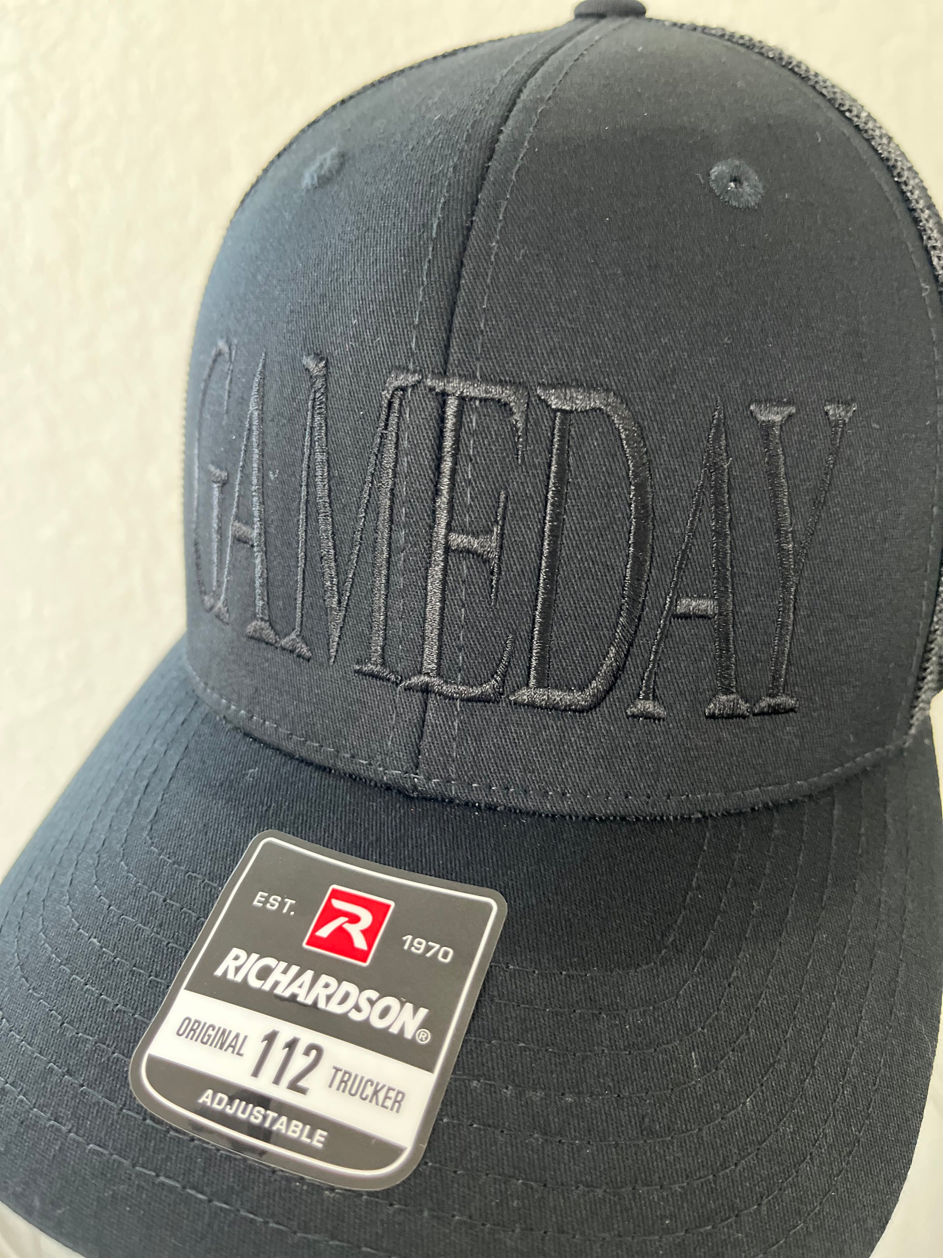 GAMEDAY embroidered hat- Richardson  112 Trucker hat black on black