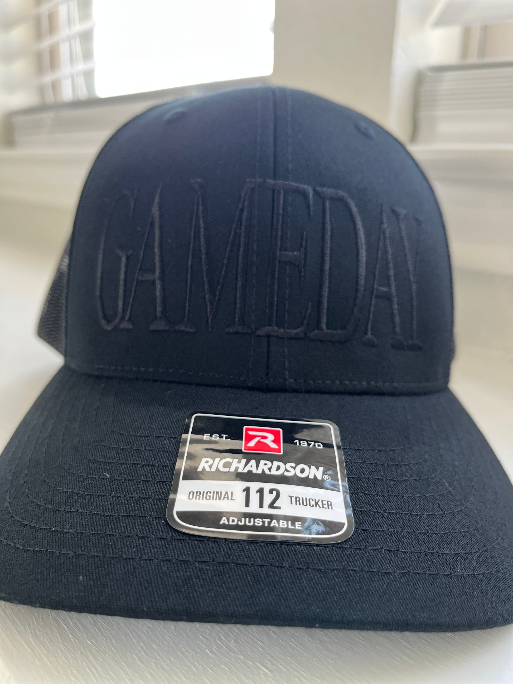 GAMEDAY embroidered hat- Richardson  112 Trucker hat black on black