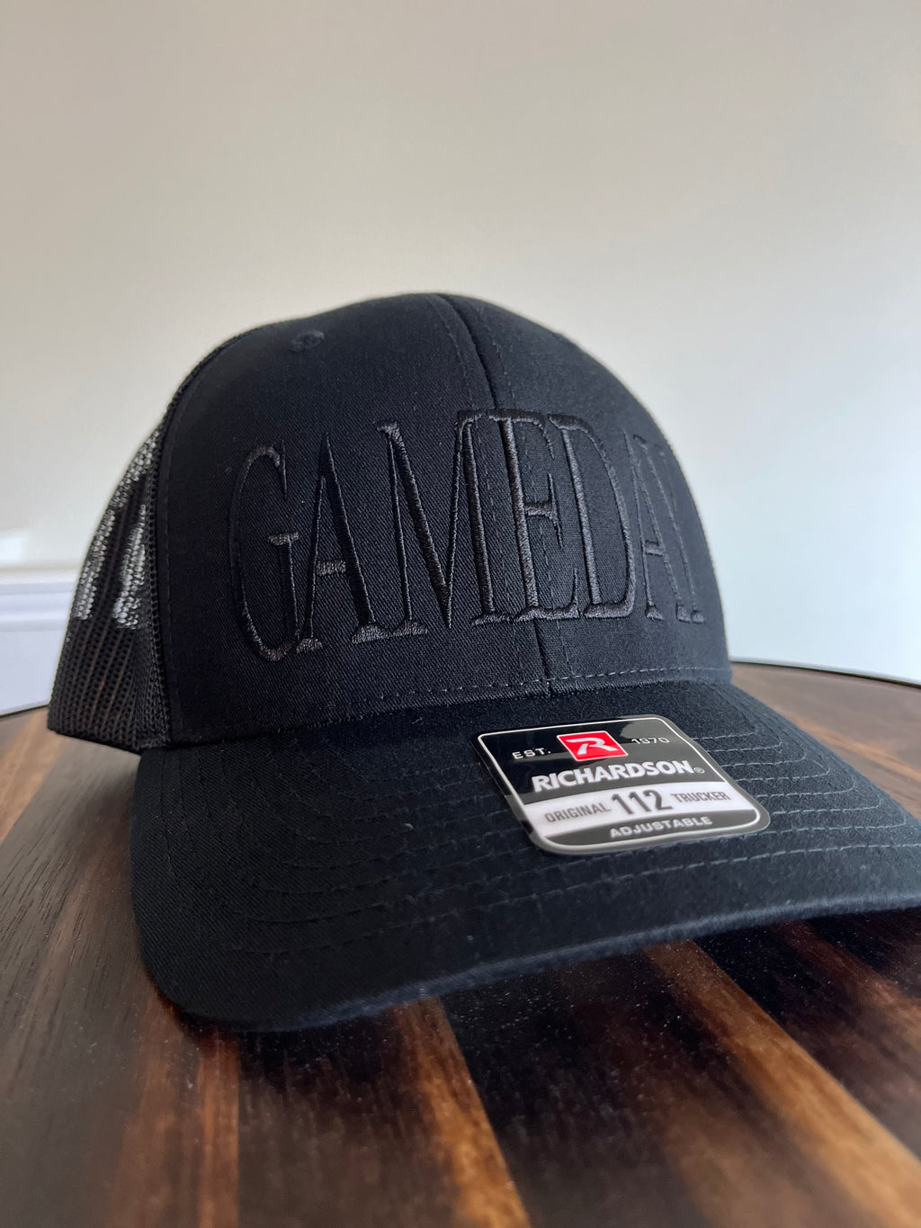 GAMEDAY embroidered hat- Richardson  112 Trucker hat black on black