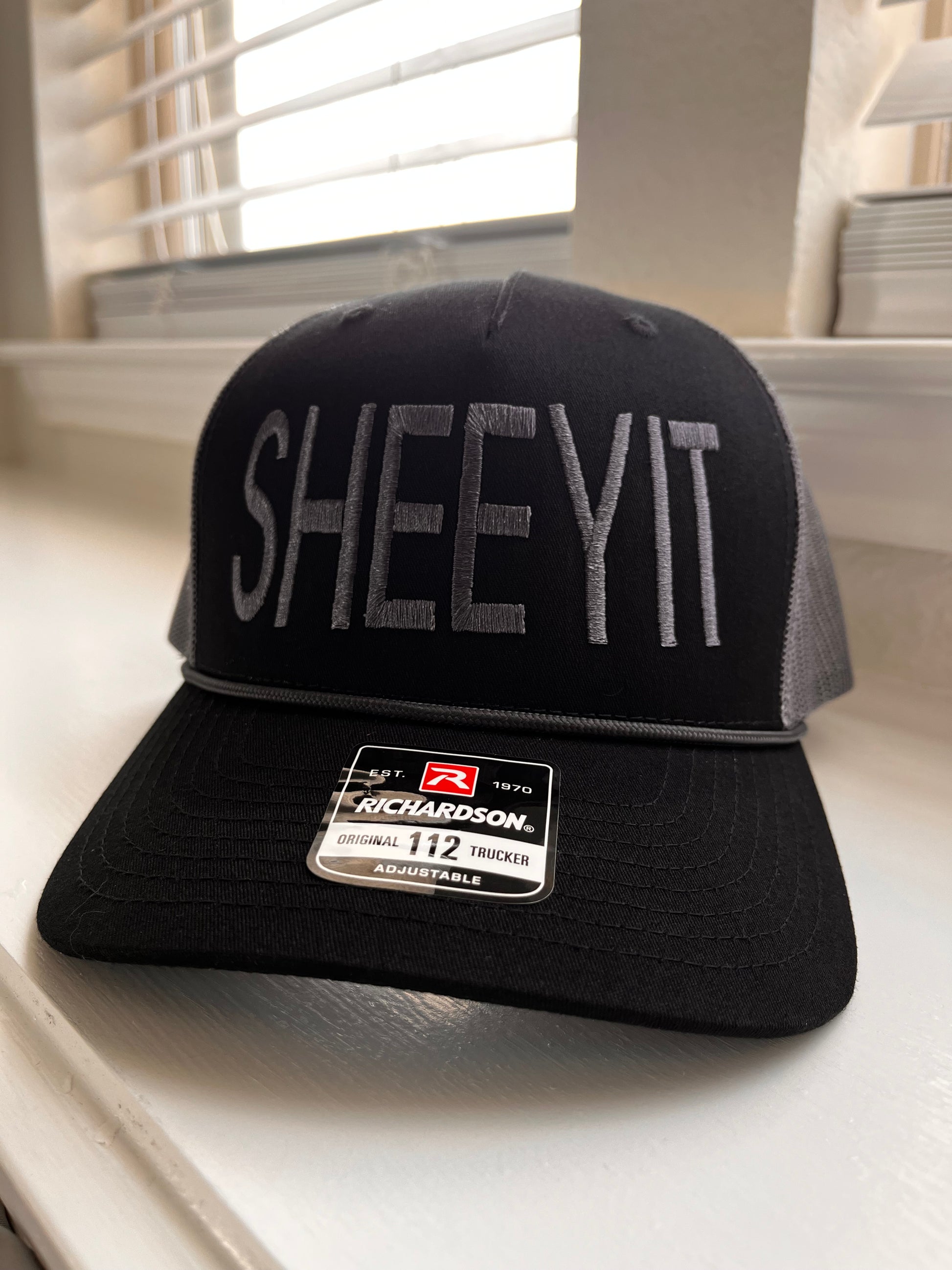 SHEEYIT hat- Richardson 112 Trucker with 5 panels- with Rope- In Gray/Black