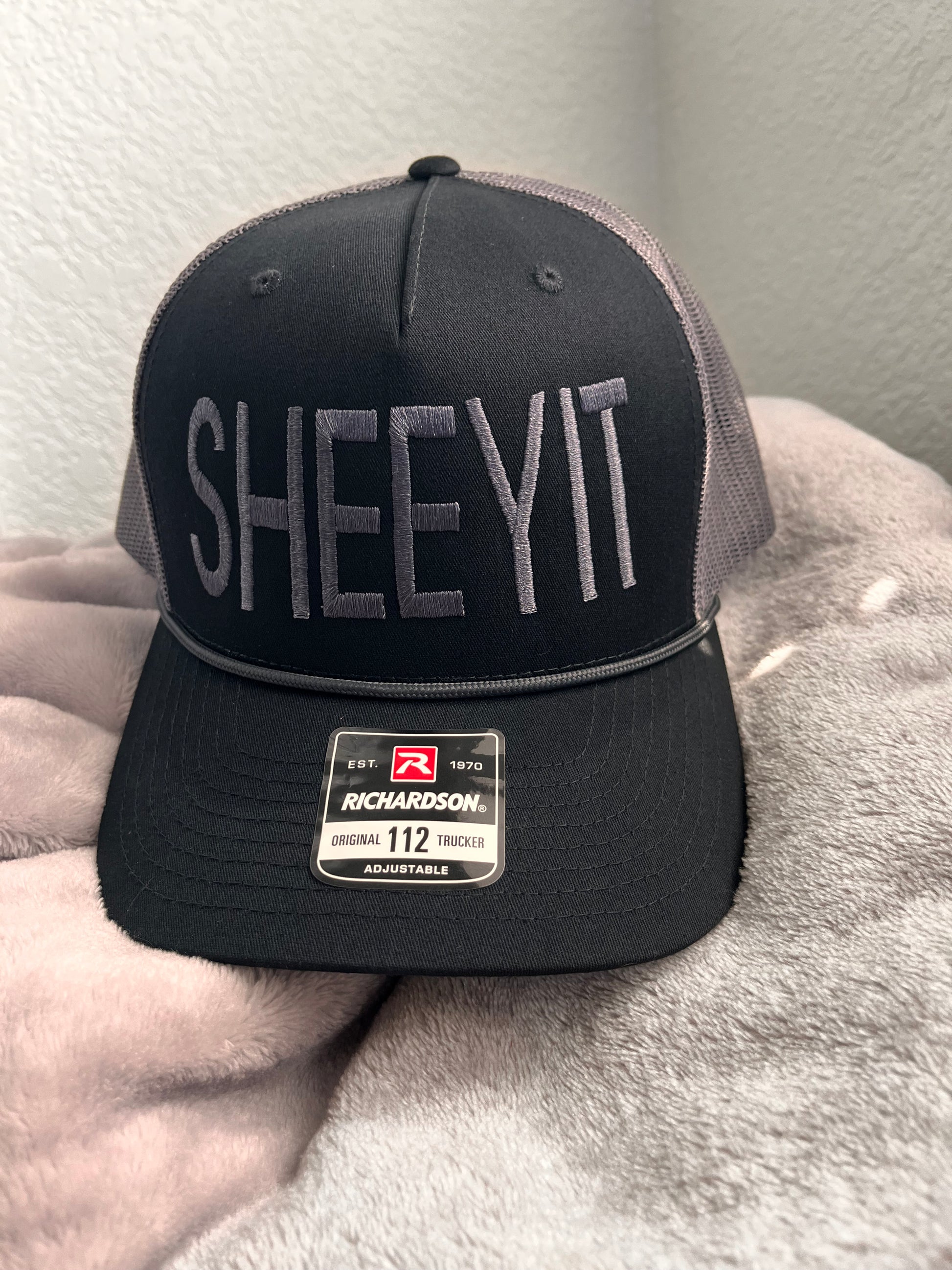 SHEEYIT hat- Richardson 112 Trucker with 5 panels- with Rope- In Gray/Black