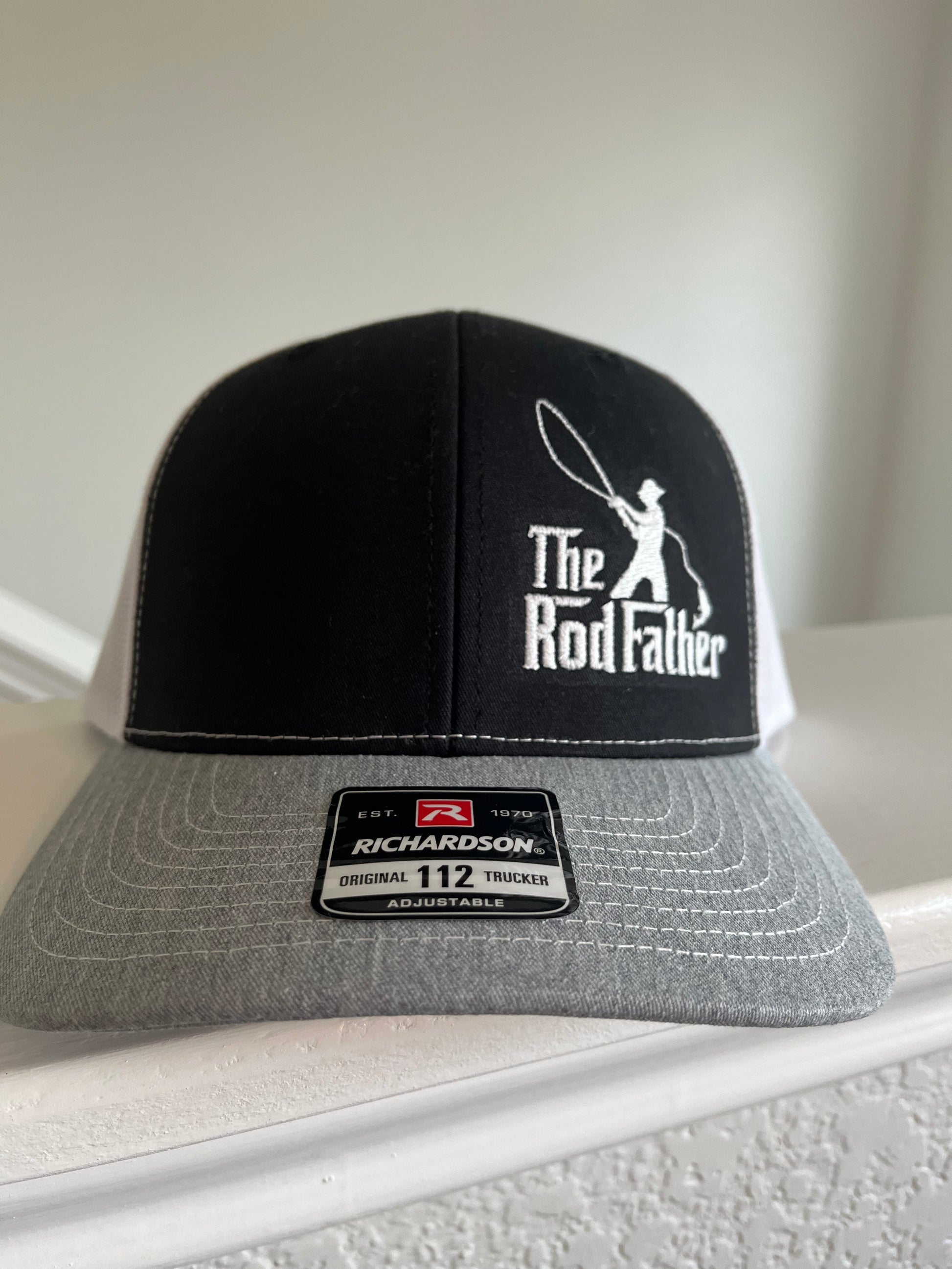 The Rodfather embroidered fishing hat-Richardson 112 Trucker hat in Black, gray and white- Fathers Day Gift