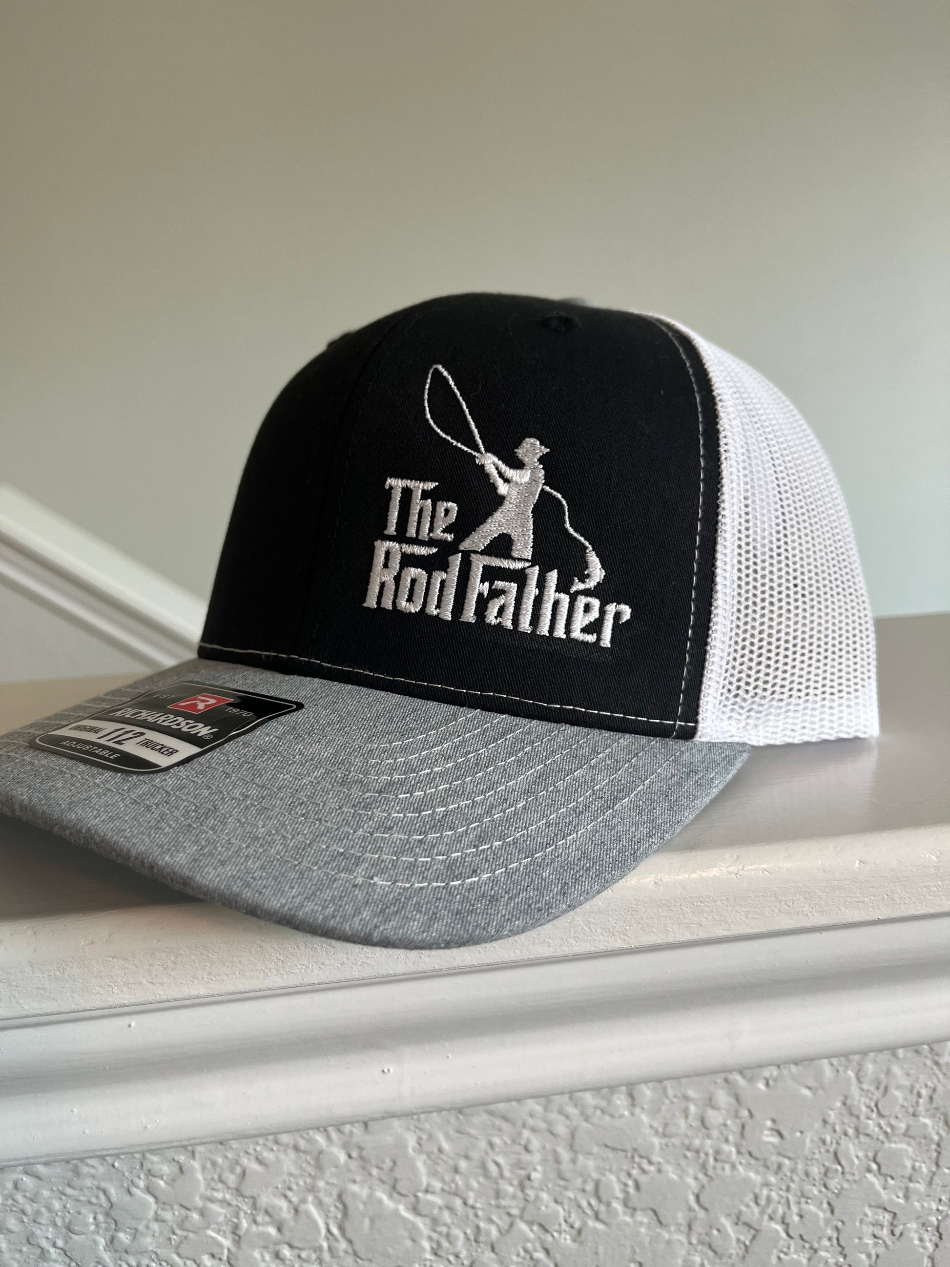 The Rodfather embroidered fishing hat-Richardson 112 Trucker hat in Black, gray and white- Fathers Day Gift