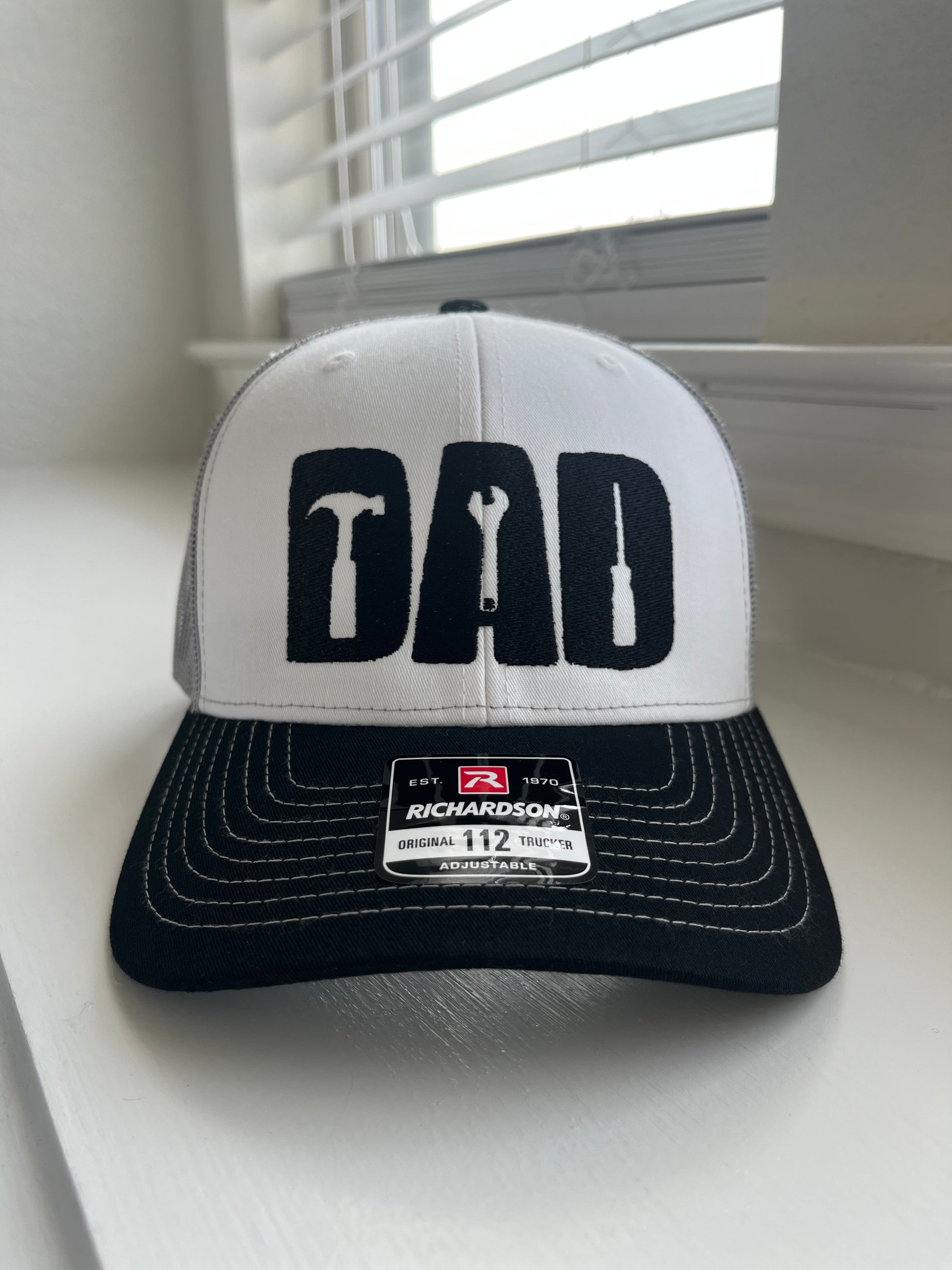 DAD embroidered Hat with tools design-Perfect Dad gift for Father's Day or any occasion-Richardson 112 Trucker hat