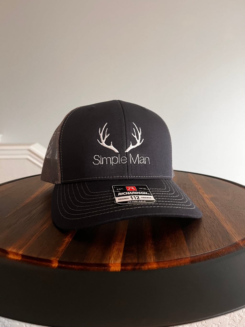 Simple Man Antler hat-Richardson 112 Trucker 6 panel hat in Navy and charcoal- Perfect Father's Day Gift, Teen gift or Birthday gift