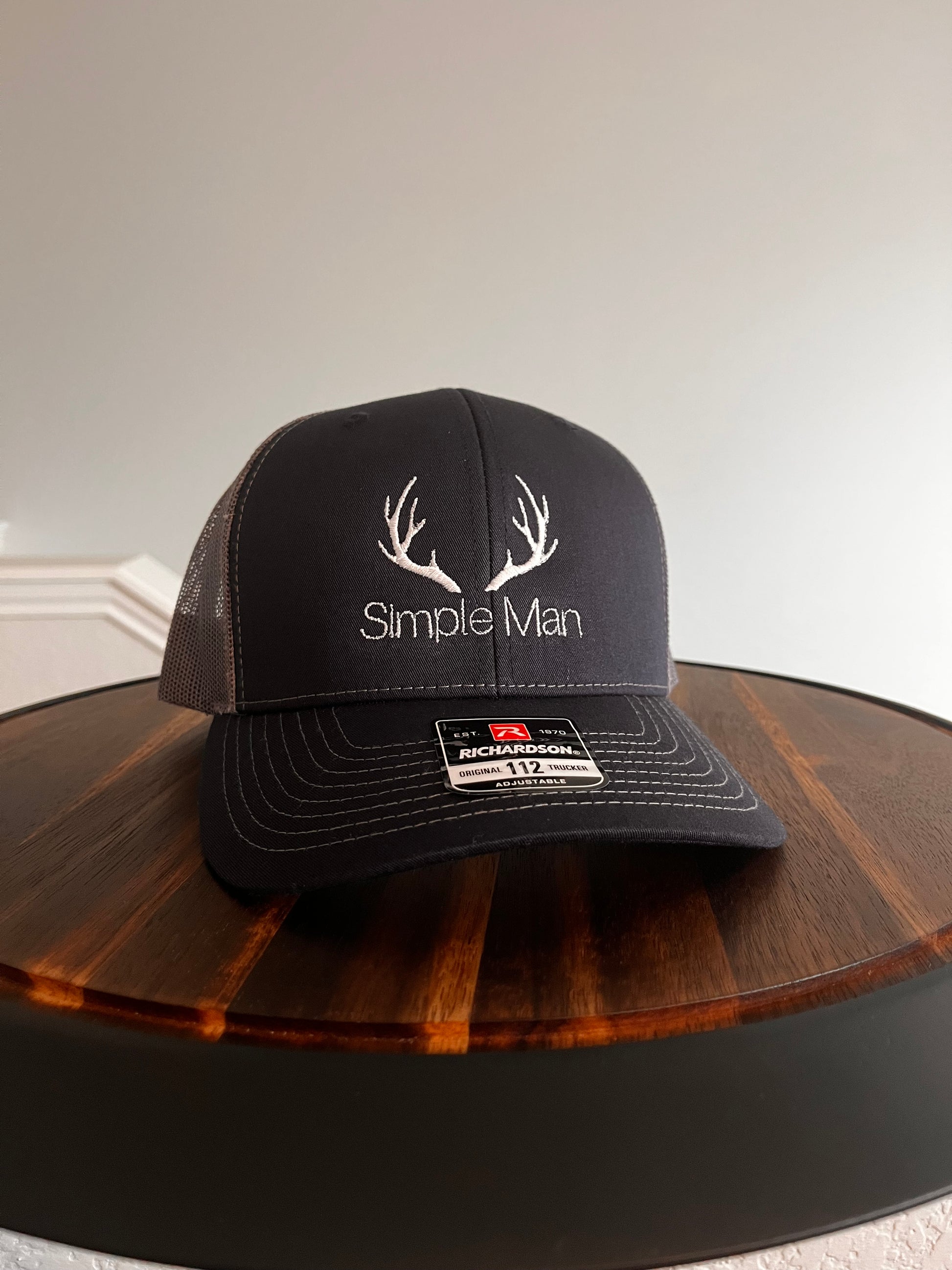 Simple Man Antler hat-Richardson 112 Trucker 6 panel hat in Navy and charcoal- Perfect Father's Day Gift, Teen gift or Birthday gift