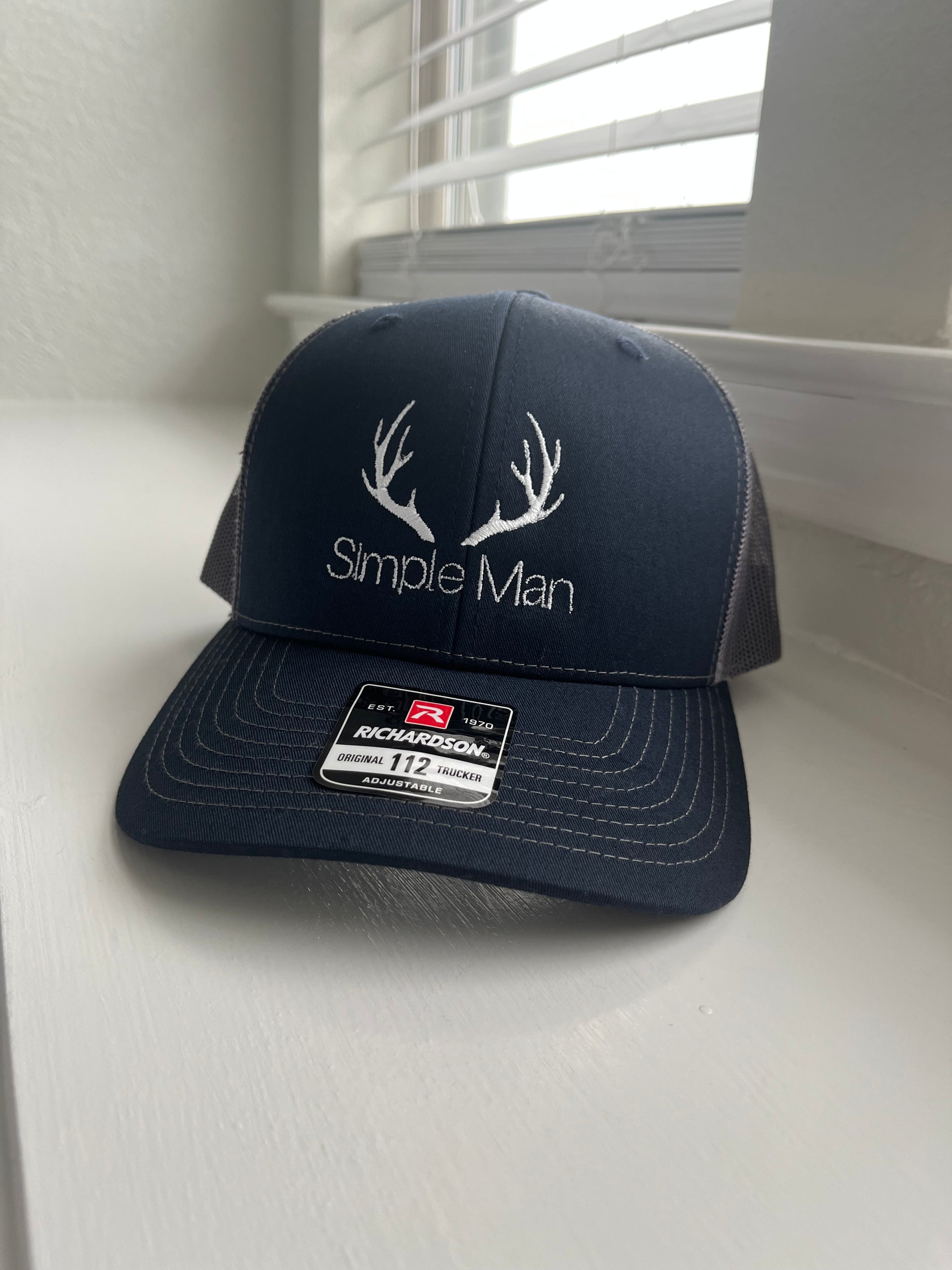 Simple Man Antler hat-Richardson 112 Trucker 6 panel hat in Navy and charcoal- Perfect Father's Day Gift, Teen gift or Birthday gift