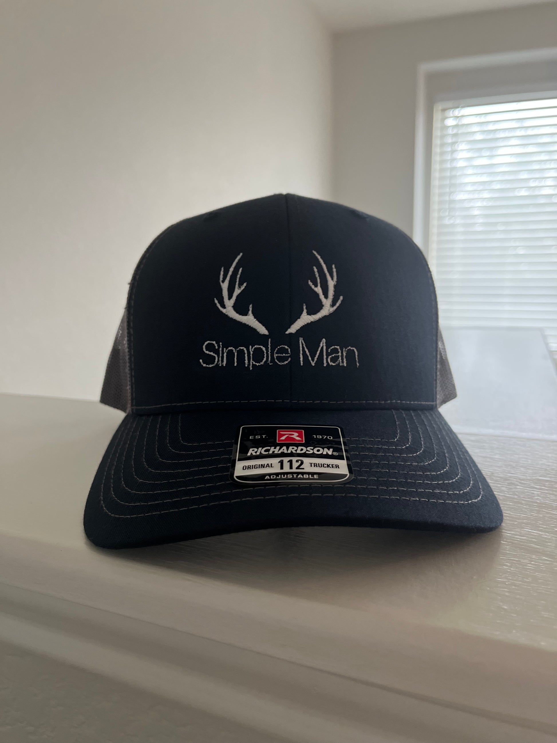 Simple Man Antler hat-Richardson 112 Trucker 6 panel hat in Navy and charcoal- Perfect Father's Day Gift, Teen gift or Birthday gift