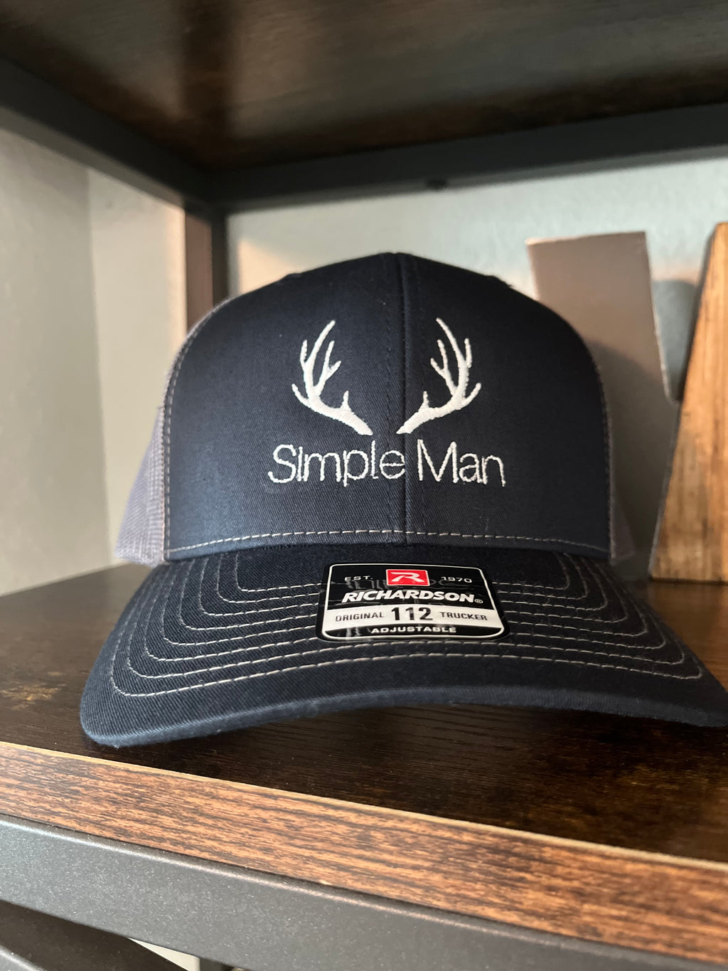 Simple Man Antler hat-Richardson 112 Trucker 6 panel hat in Navy and charcoal- Perfect Father's Day Gift, Teen gift or Birthday gift