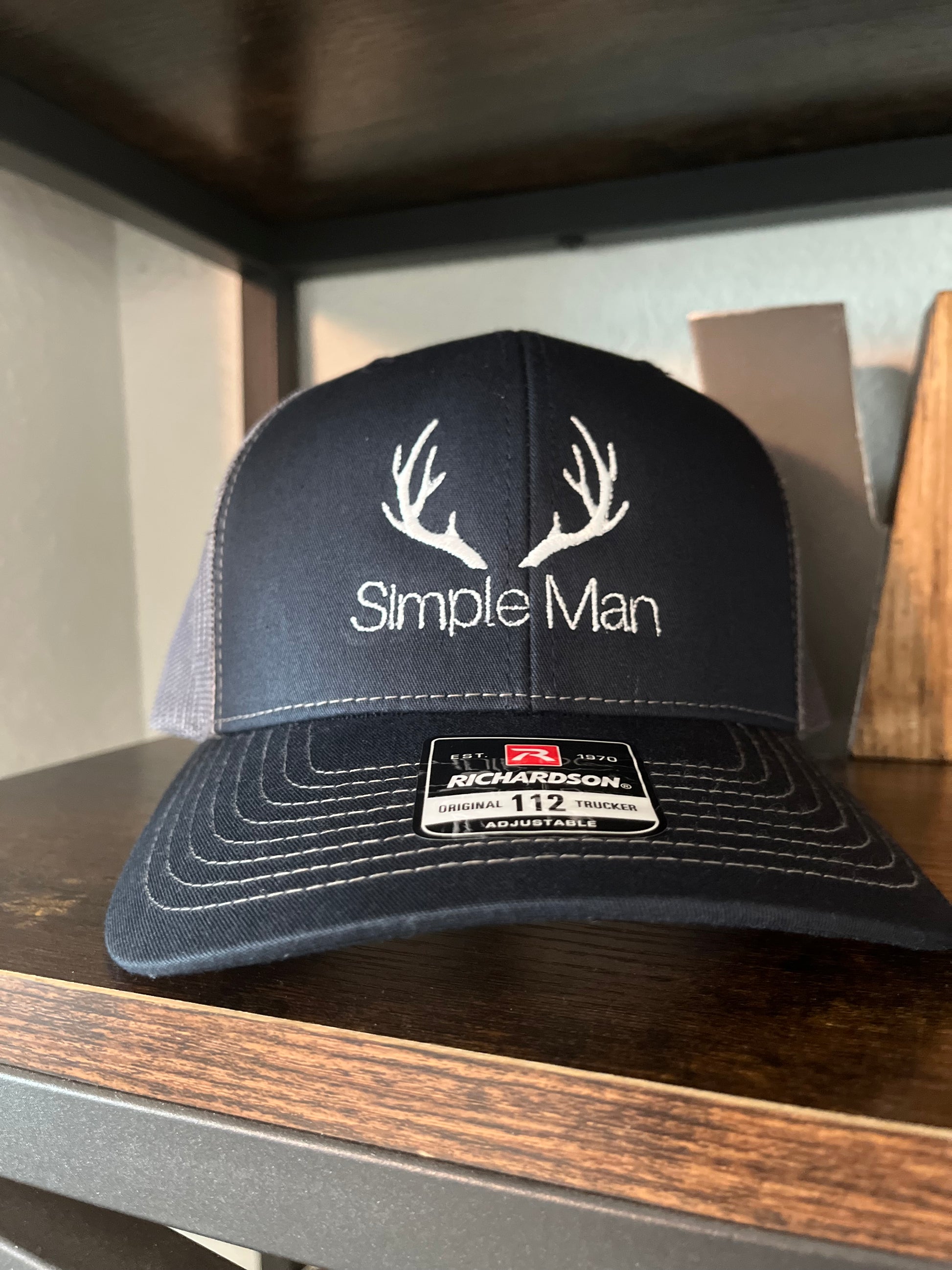 Simple Man Antler hat-Richardson 112 Trucker 6 panel hat in Navy and charcoal- Perfect Father's Day Gift, Teen gift or Birthday gift